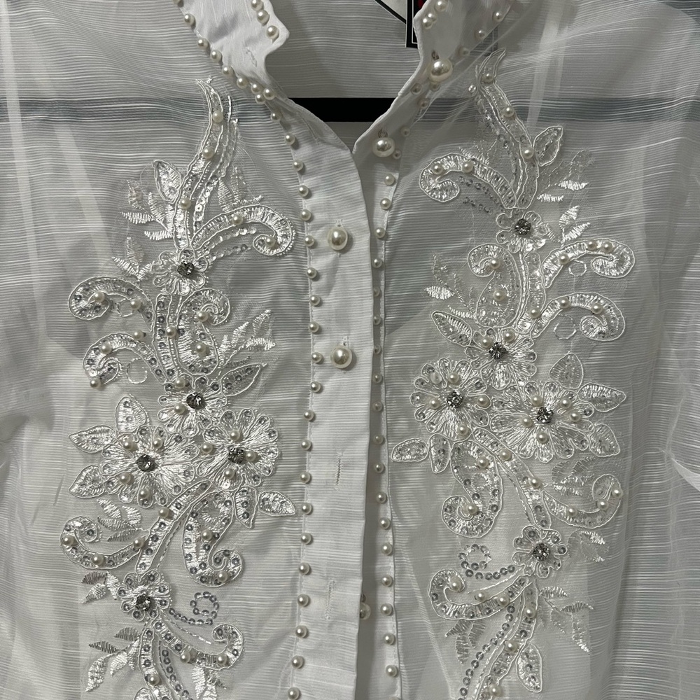 By Nancy Embellished 2 piece Blouse ornate with rhinestones, sequins, and pearls